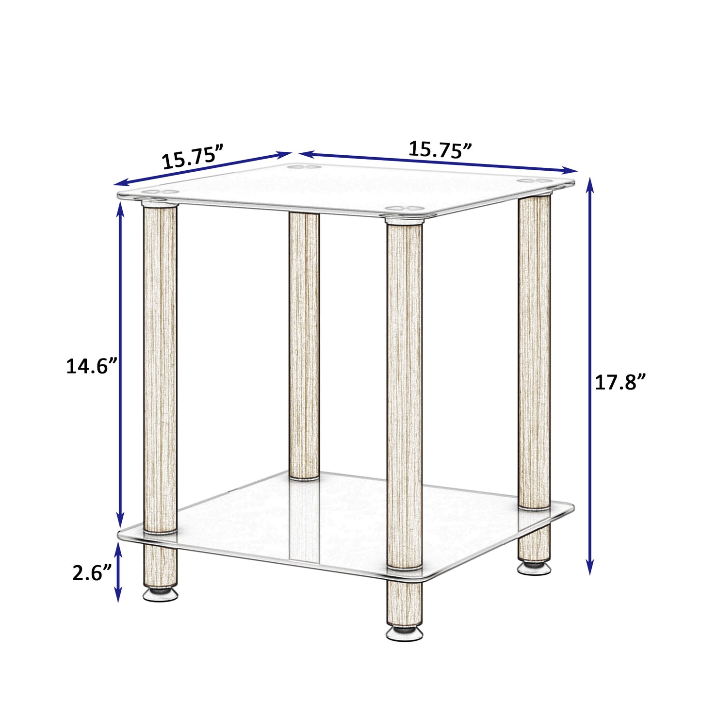 2-Piece White & Oak Side Table Set - Modern 2-Tier End Table with Storage Shelf for Living Room & Bedroom