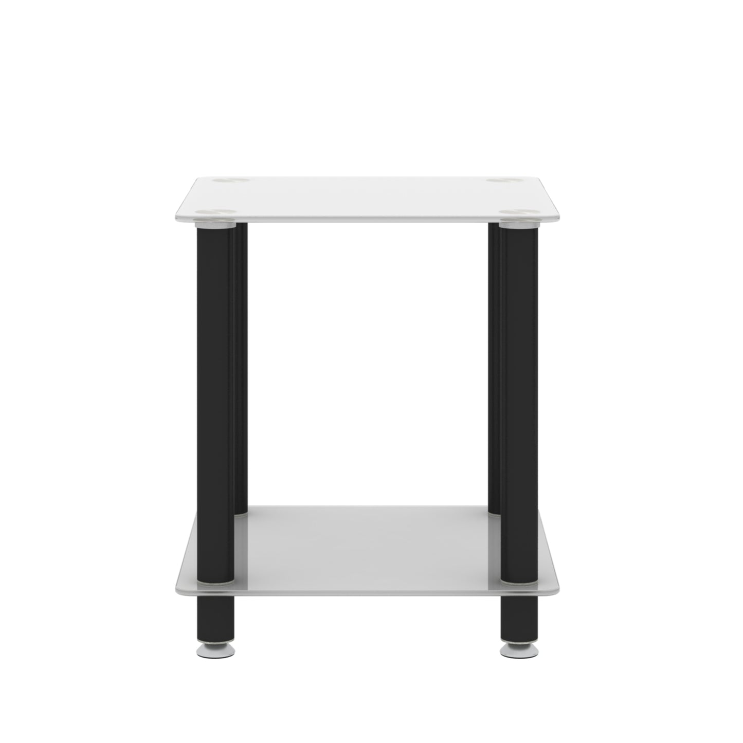 Modern 2-Tier White and Black Side Table End Table with Storage Shelf for Living Room and Bedroom