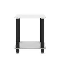 Modern 2-Tier White and Black Side Table End Table with Storage Shelf for Living Room and Bedroom