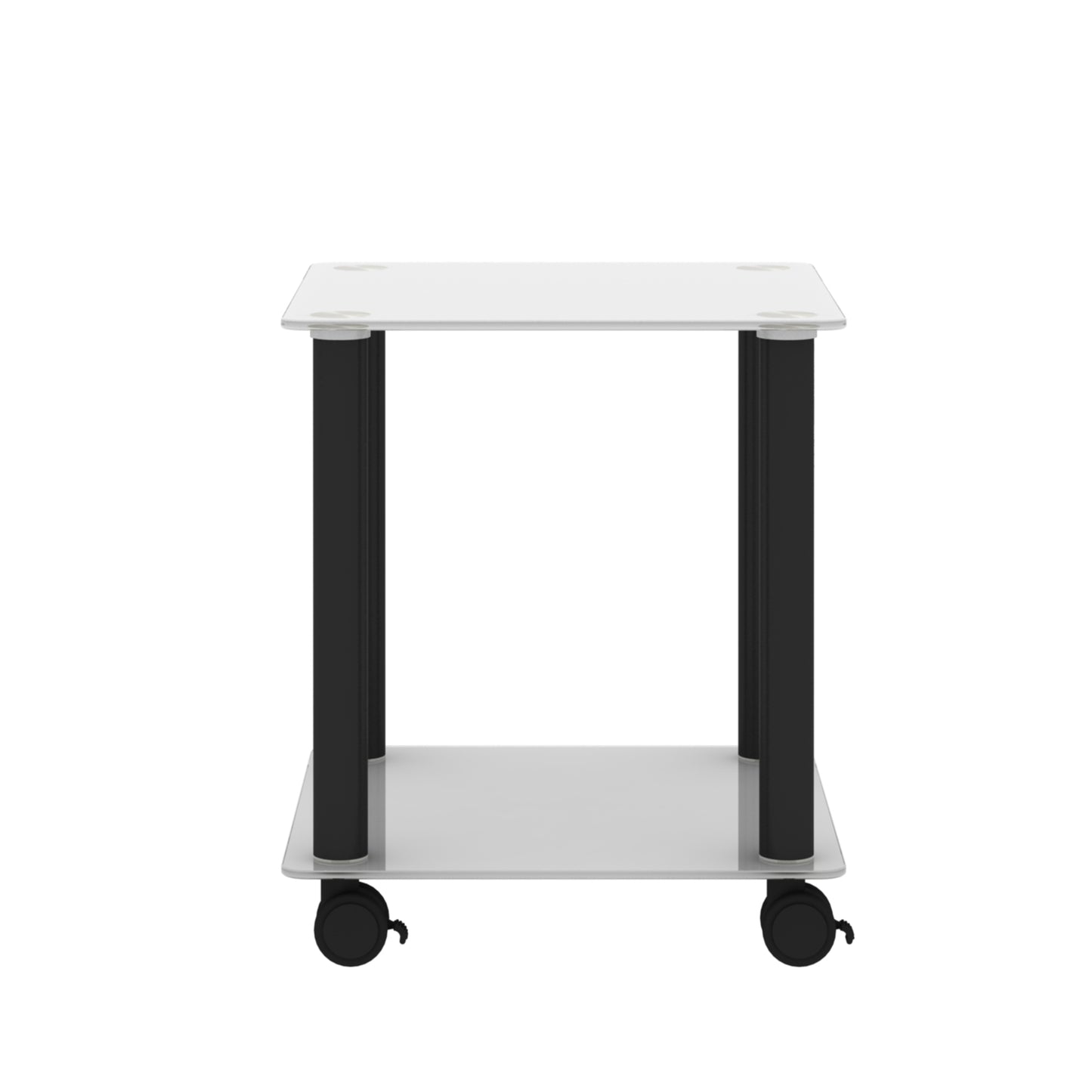 Modern 2-Tier White and Black Side Table End Table with Storage Shelf for Living Room and Bedroom