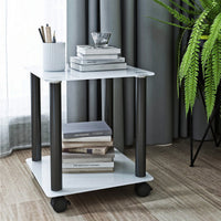 Modern 2-Tier White and Black Side Table End Table with Storage Shelf for Living Room and Bedroom