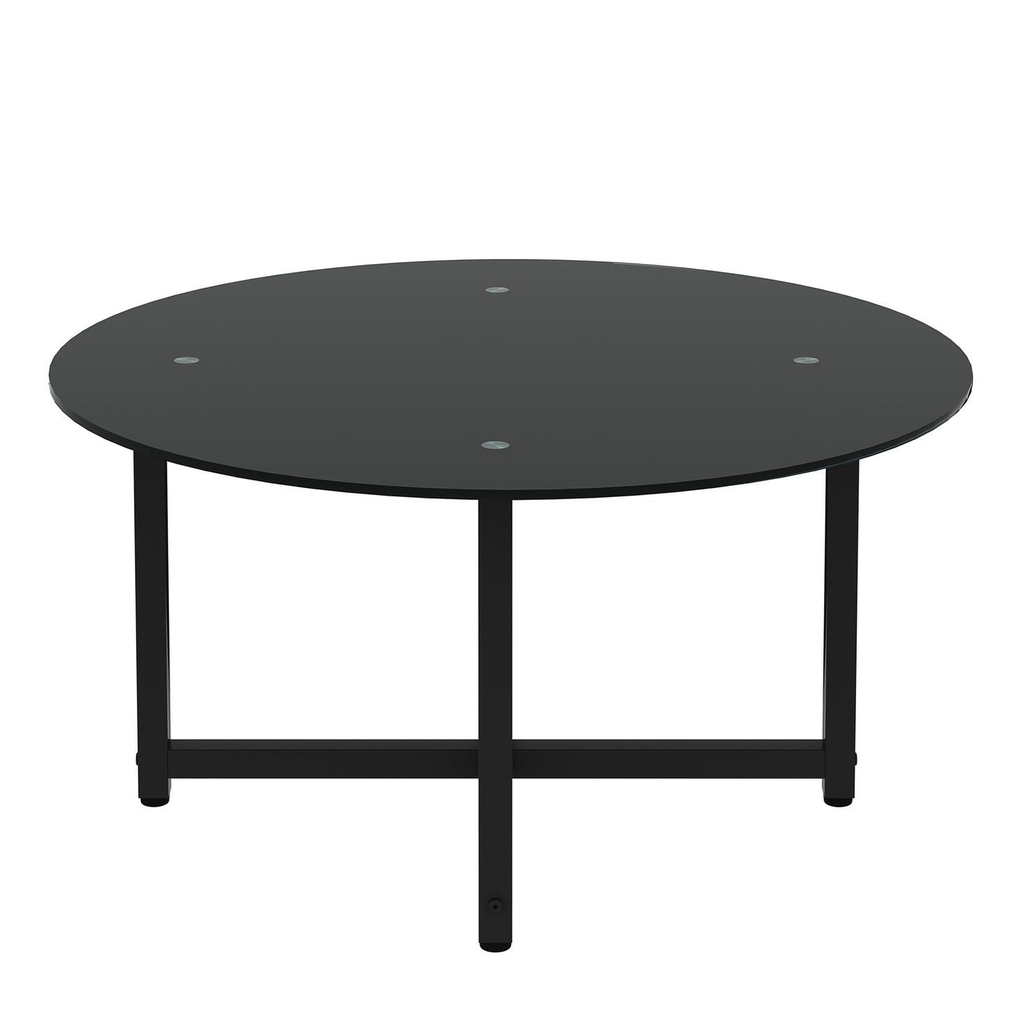 35.5'' Round Black Coffee Table - Modern Clear Center Table for Living Room Furniture