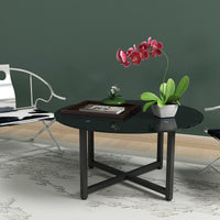 35.5'' Round Black Coffee Table - Modern Clear Center Table for Living Room Furniture