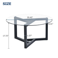 Modern Round Glass Coffee Table - Stylish Cocktail Table with Tempered Glass Top & Sturdy Wood Base - Easy Assembly - Black Finish