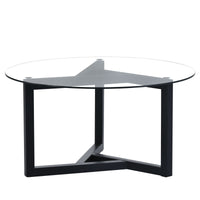 Modern Round Glass Coffee Table - Stylish Cocktail Table with Tempered Glass Top & Sturdy Wood Base - Easy Assembly - Black Finish