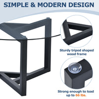 Modern Round Glass Coffee Table - Stylish Cocktail Table with Tempered Glass Top & Sturdy Wood Base - Easy Assembly - Black Finish
