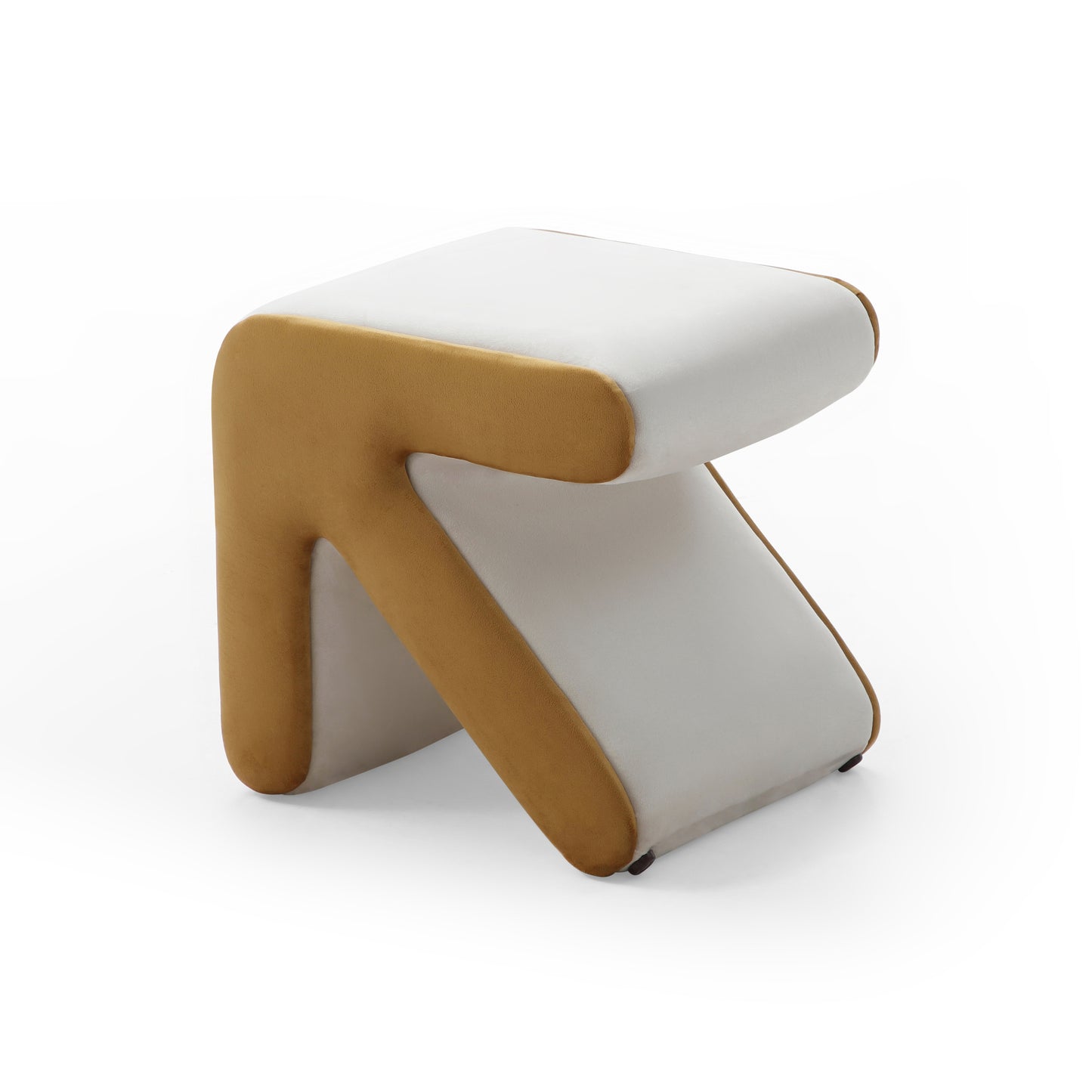 Modern Velvet Stool – Multifaceted Ottoman for Kids, Shoe Bench, Footrest, Coffee Table, Handcrafted Arrow Design, Beige & Gold,