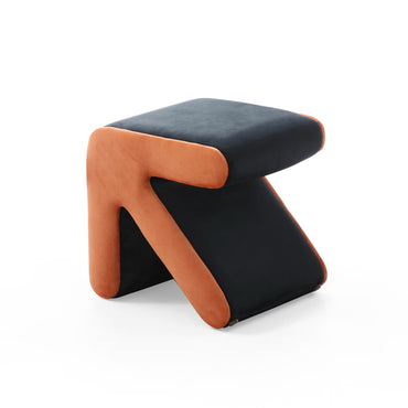 Modern Creative Upholstered Velvet Stool - Kids Shoe Bench Footrest Ottoman, Multifaceted Arrow Design Coffee Table, Black & Orange
