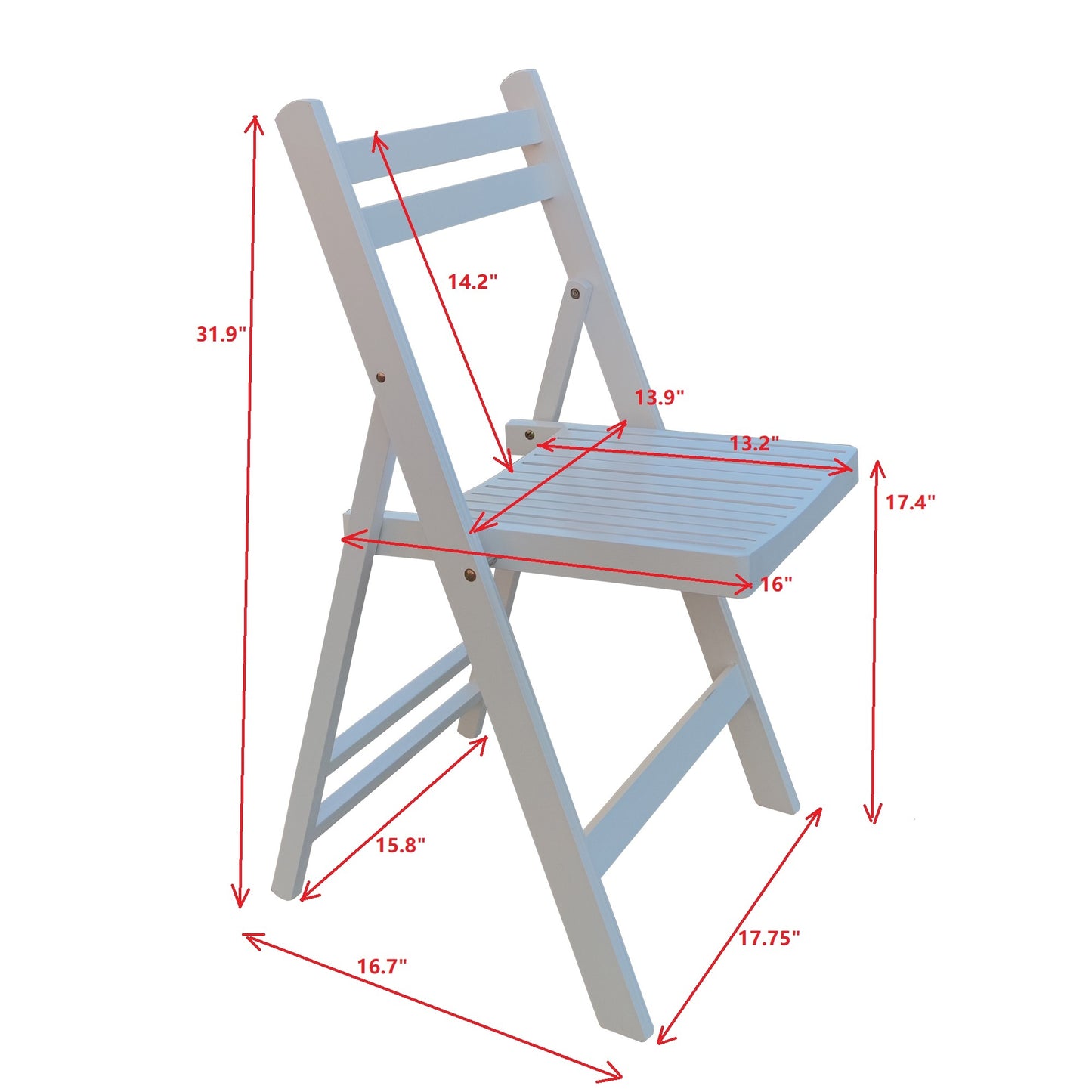 Set of 4 Slatted Wood Folding Chairs for Special Events - Elegant White Folding Chairs for Indoor/Outdoor Use