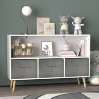 Kids Bookcase with Collapsible Fabric Drawers - Children's Book Display & Toy Storage Organizer, White/Gray, Stylish