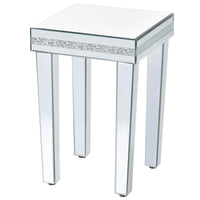 Fashionable Modern Glass Mirrored Side Table - Crystal Design, Adjustable Height Legs, Easy Assembly End Table - Silver