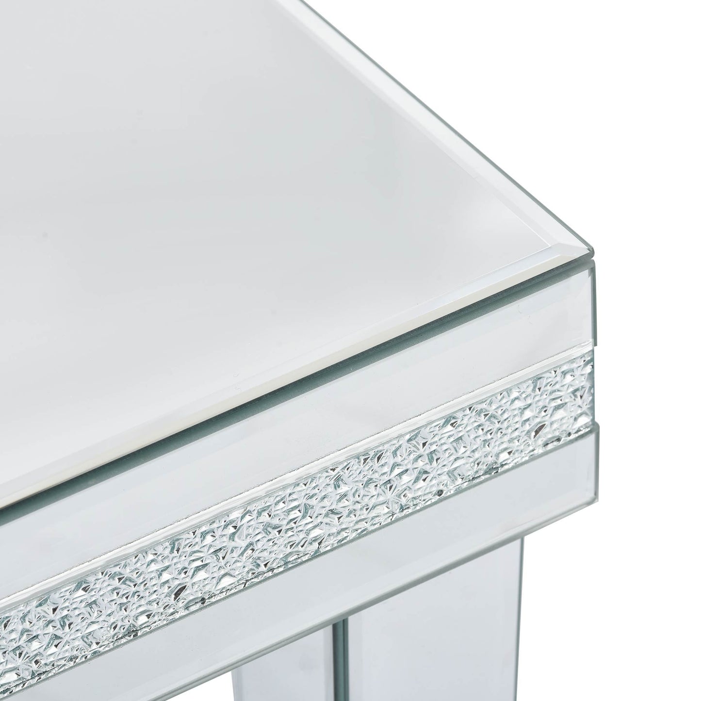 Fashionable Modern Glass Mirrored Side Table - Crystal Design, Adjustable Height Legs, Easy Assembly End Table - Silver