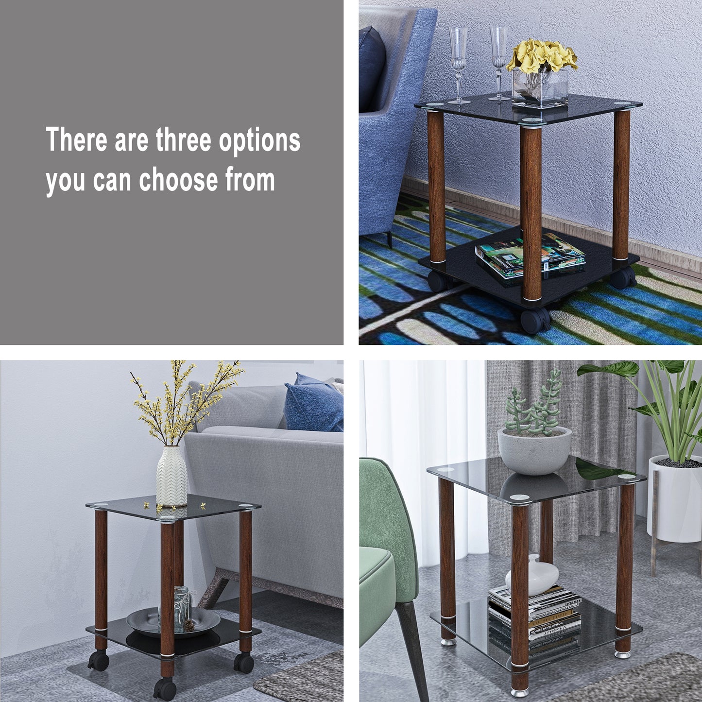 Modern 2-Tier Black & Walnut Side Table - Versatile Nightstand & Sofa End Table with Storage Shelf