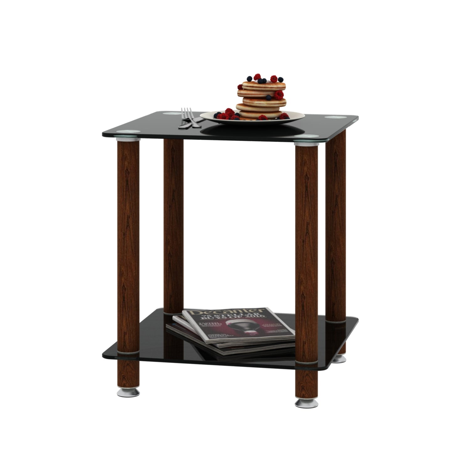 Modern 2-Tier Black & Walnut Side Table - Versatile Nightstand & Sofa End Table with Storage Shelf