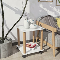 2-Piece White & Oak Side Table Set - Modern 2-Tier End Table with Storage Shelf for Living Room & Bedroom