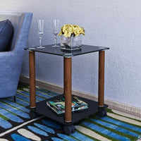 Modern 2-Tier Black & Walnut Side Table - Versatile Nightstand & Sofa End Table with Storage Shelf