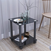 2-Piece Black Side Table Set - Modern 2-Tier End Tables for Living Room, Nightstand & Sofa Table with Storage Shelf