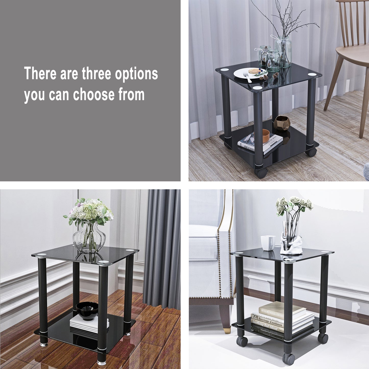 2-Piece Black Side Table Set - Modern 2-Tier End Tables for Living Room, Nightstand & Sofa Table with Storage Shelf