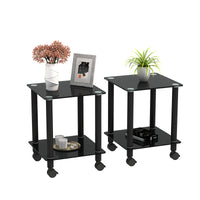 2-Piece Black Side Table Set - Modern 2-Tier End Tables for Living Room, Nightstand & Sofa Table with Storage Shelf