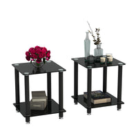 2-Piece Black Side Table Set - Modern 2-Tier End Tables for Living Room, Nightstand & Sofa Table with Storage Shelf