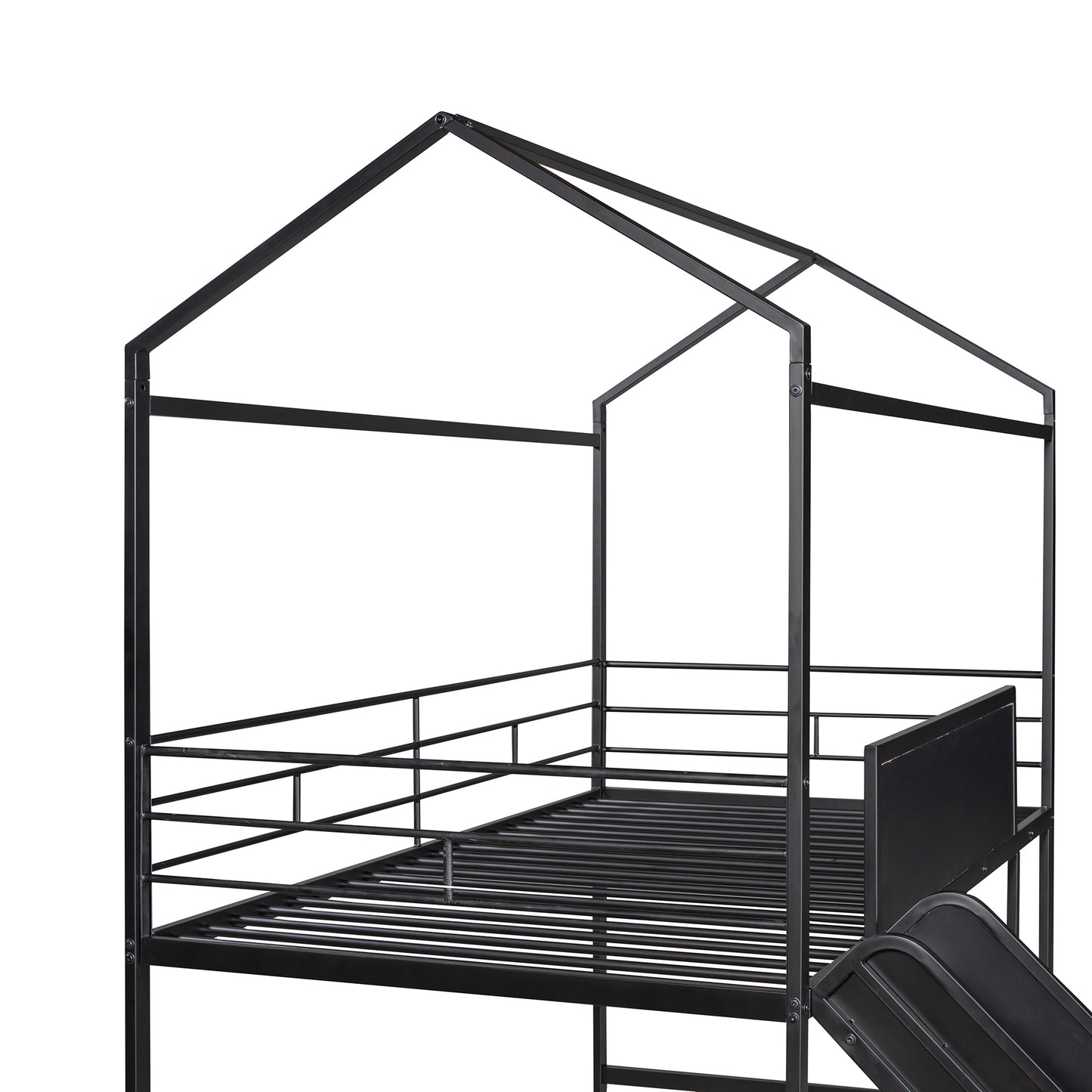 Twin Size Metal Loft Bed With Slide And Double-Sided Writable Wooden Board In White