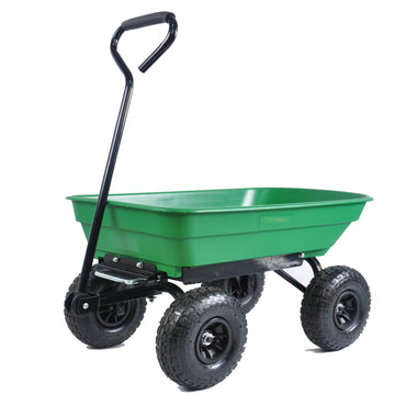 Folding Garden Dump Truck with Steel Frame 10 Inches Pneumatic Tire 300 lb Capacity Green