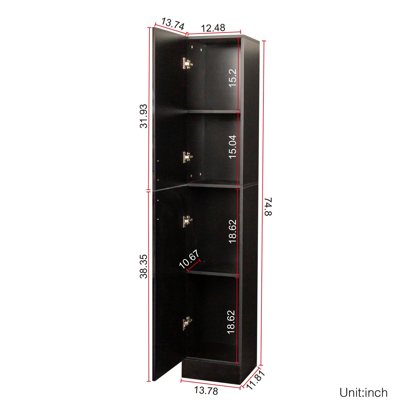 Freestanding Kitchen Cabinet with Inadjustable Shelves & 2 Doors - Black Storage Solution for Dining Room or Pantry