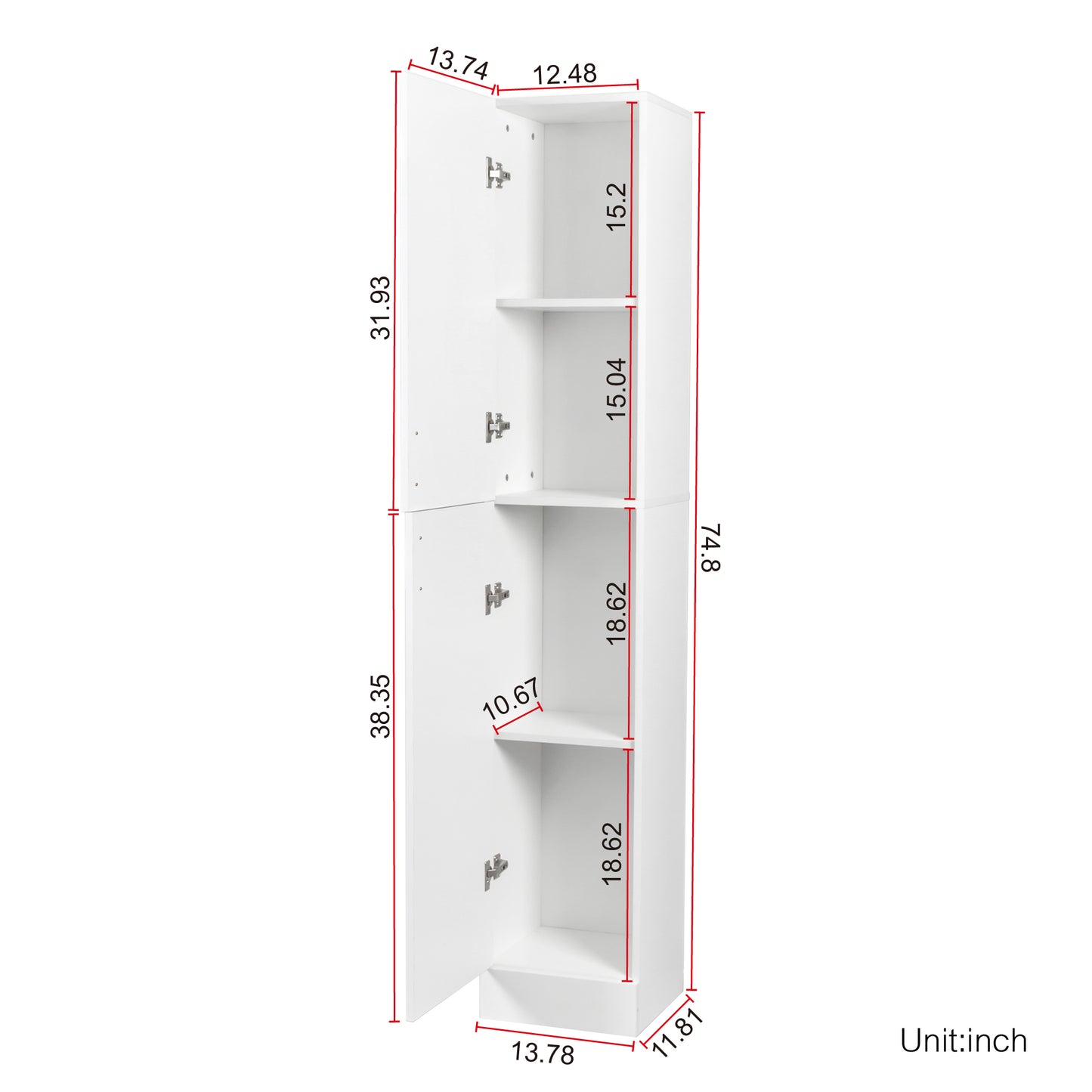 Freestanding Kitchen Cabinet with Adjustable Shelves and Double Doors - White Storage Unit for Dining Room & Home Organization