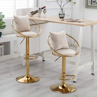 Velvet Bar Chair Set of 2 Pure Gold Plated Unique Design 360 Degree Rotation Adjustable Height for Dining Room and Bar