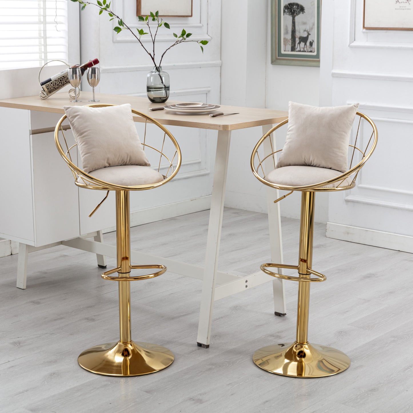 Velvet Bar Chair Set of 2 Pure Gold Plated Unique Design 360 Degree Rotation Adjustable Height for Dining Room and Bar