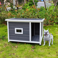 Outdoor Puppy Dog Kennel - Waterproof Wooden Dog House with Porch Deck for Large Dogs