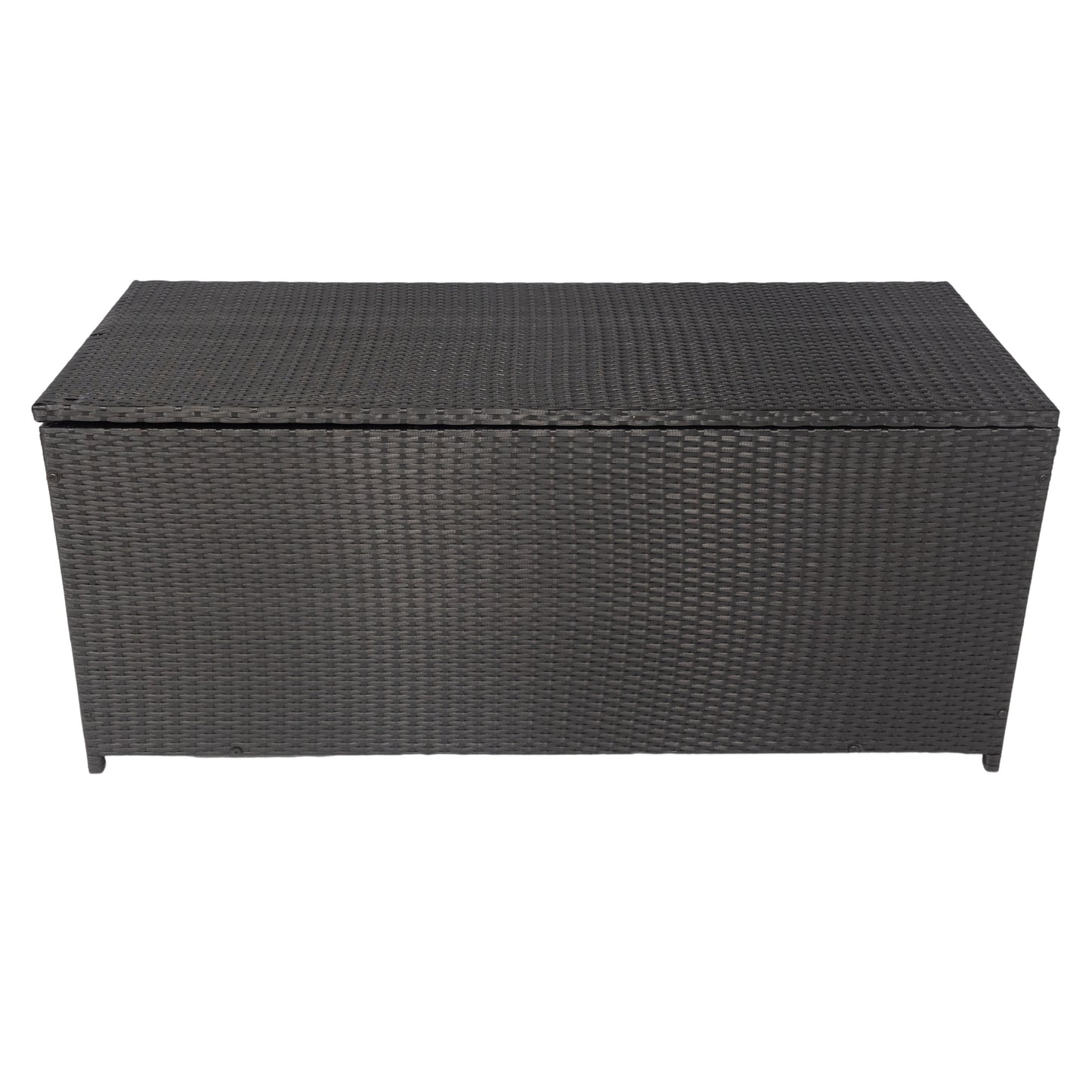 113 Gallon Outdoor Storage Box - Wicker Patio Deck Container with Lid for Cushions, Toys, Towels - Stylish Black Storage Chest