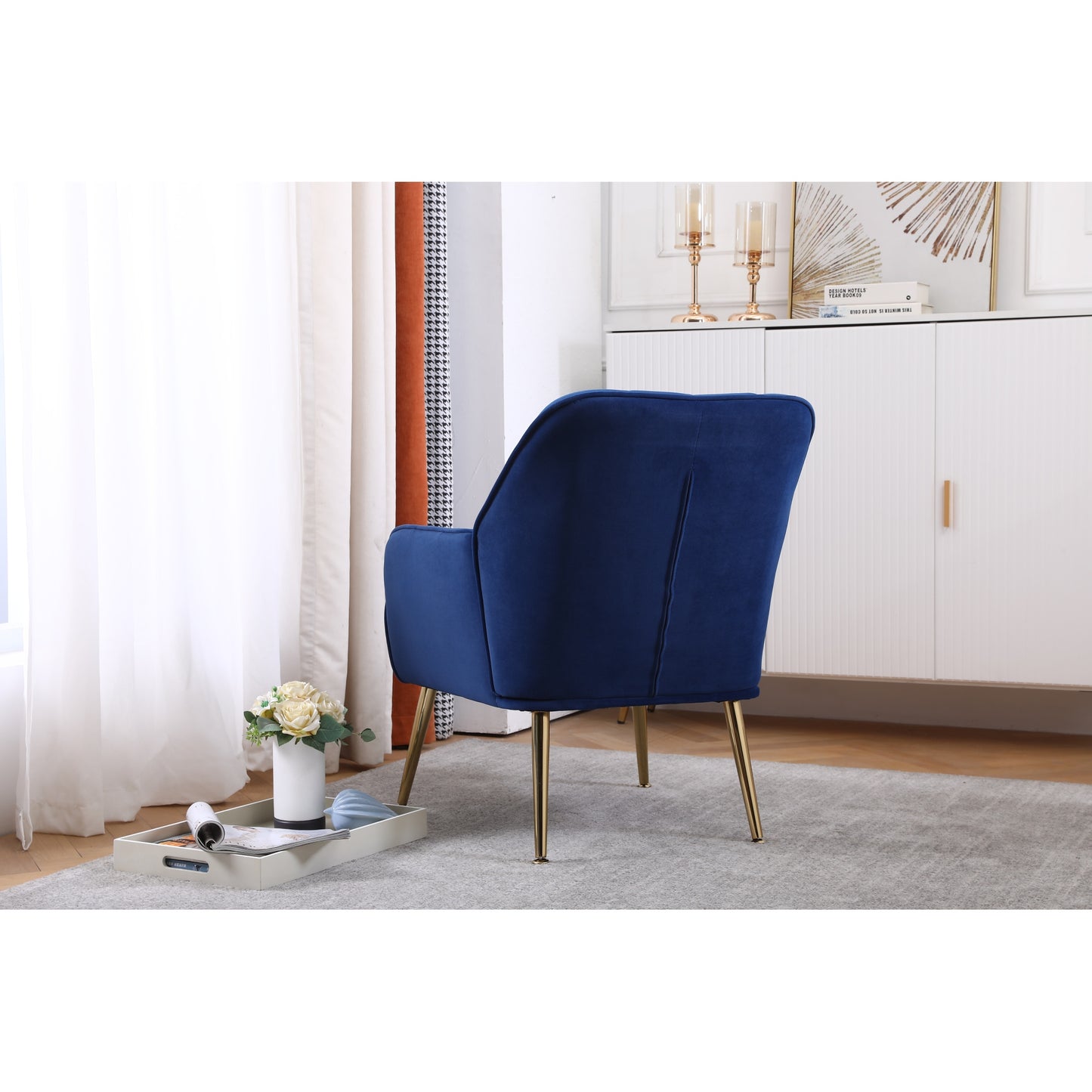 Modern Mid Century Velvet Sherpa Armchair for Living Room, Bedroom, Office - Easy Assembly, Navy