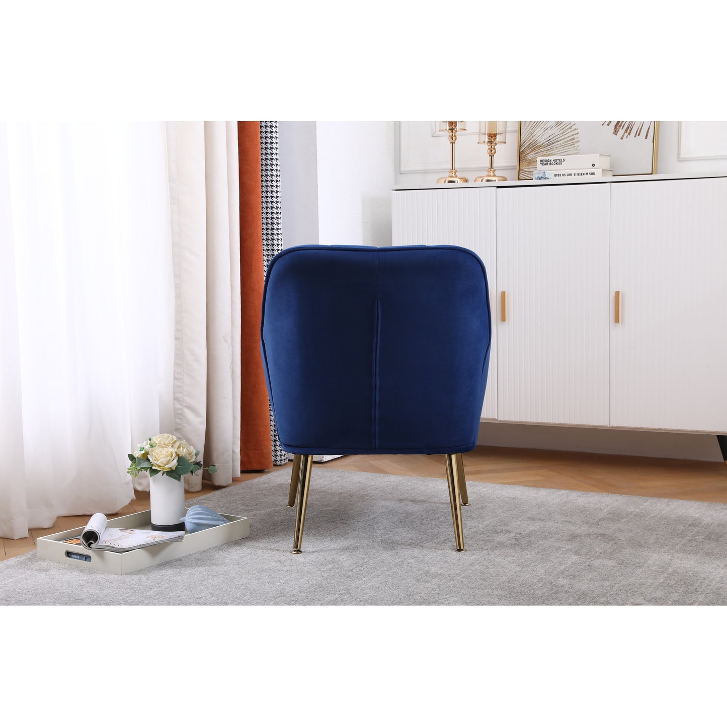 Modern Mid Century Velvet Sherpa Armchair for Living Room, Bedroom, Office - Easy Assembly, Navy