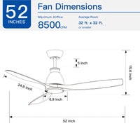 52 Integrated LED Ceiling Fan with Antique Brown Wood Grain Blades, Modern Indoor Ceiling Fan for Living Room, Bedroom, and Dining Area