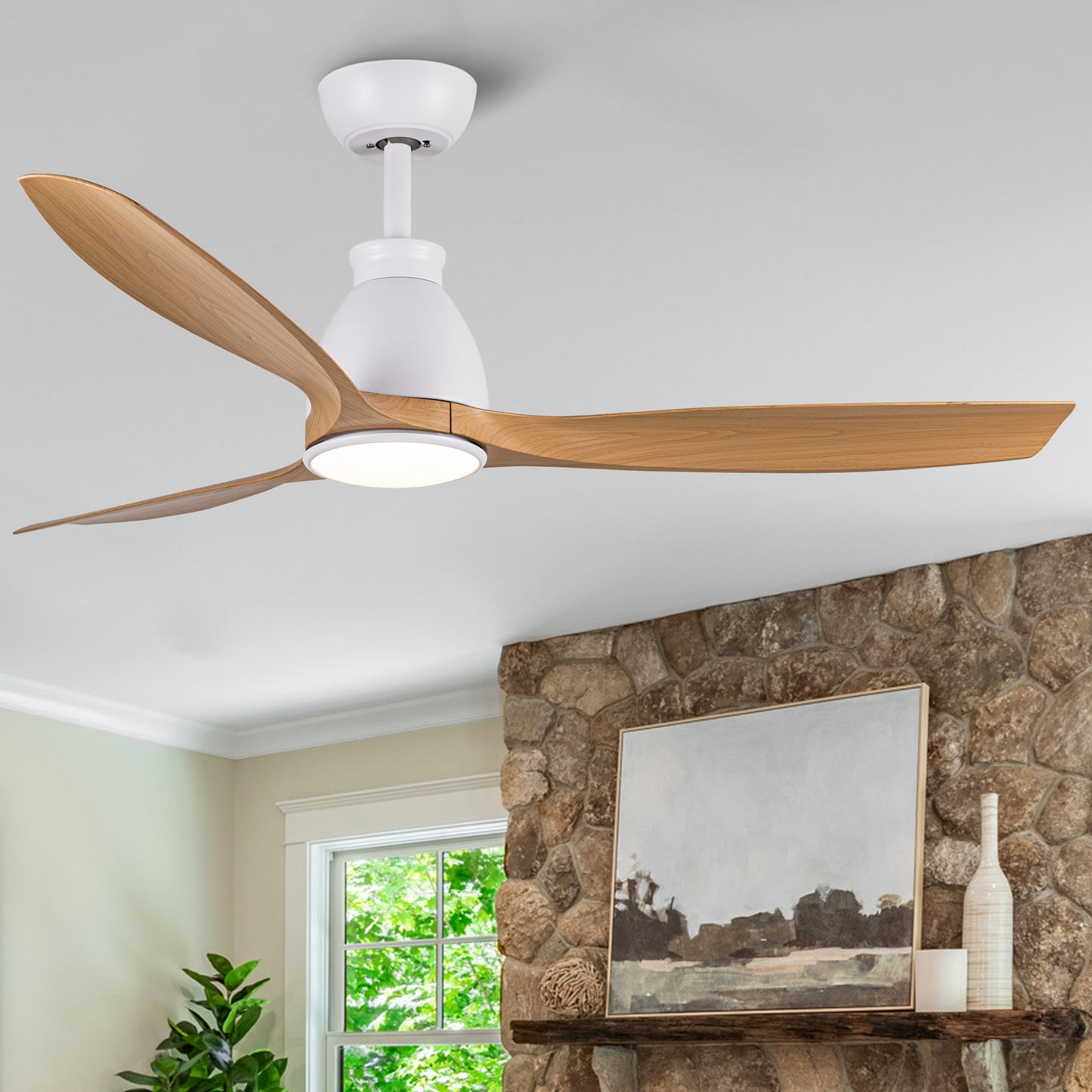 52 Integrated LED Ceiling Fan with Antique Brown Wood Grain Blades, Modern Indoor Ceiling Fan for Living Room, Bedroom, and Dining Area