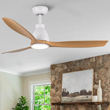 52 Integrated LED Ceiling Fan with Antique Brown Wood Grain Blades, Modern Indoor Ceiling Fan for Living Room, Bedroom, and Dining Area