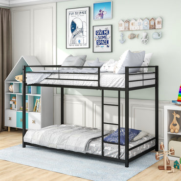 Metal Twin Over Twin Bunk Bed Frame with Safety Guard Rails, Heavy Duty Space-Saving Design, Easy Assembly, Black Finish