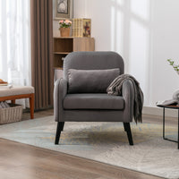 Accent Chair with Cushioned Seat, KD Solid Wood Legs in Black Finish, Stylish Fabric Cover, Modern Home Decor Furniture