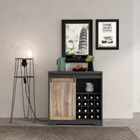 31 Inch Farmhouse Barn Door Bar Cabinet for Living Room, Dining Room, Rustic Storage Organizer, Wine Rack, Home Decor