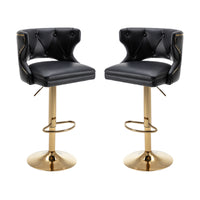 Bar Stools With Back and Footrest Counter Height Dining Chairs-Leather Black-2PCS/SET