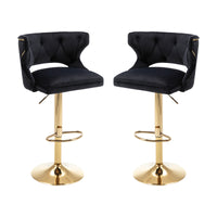 Bar Stools With Back and Footrest Counter Height Dining Chairs-Velvet Black-2PCS/SET
