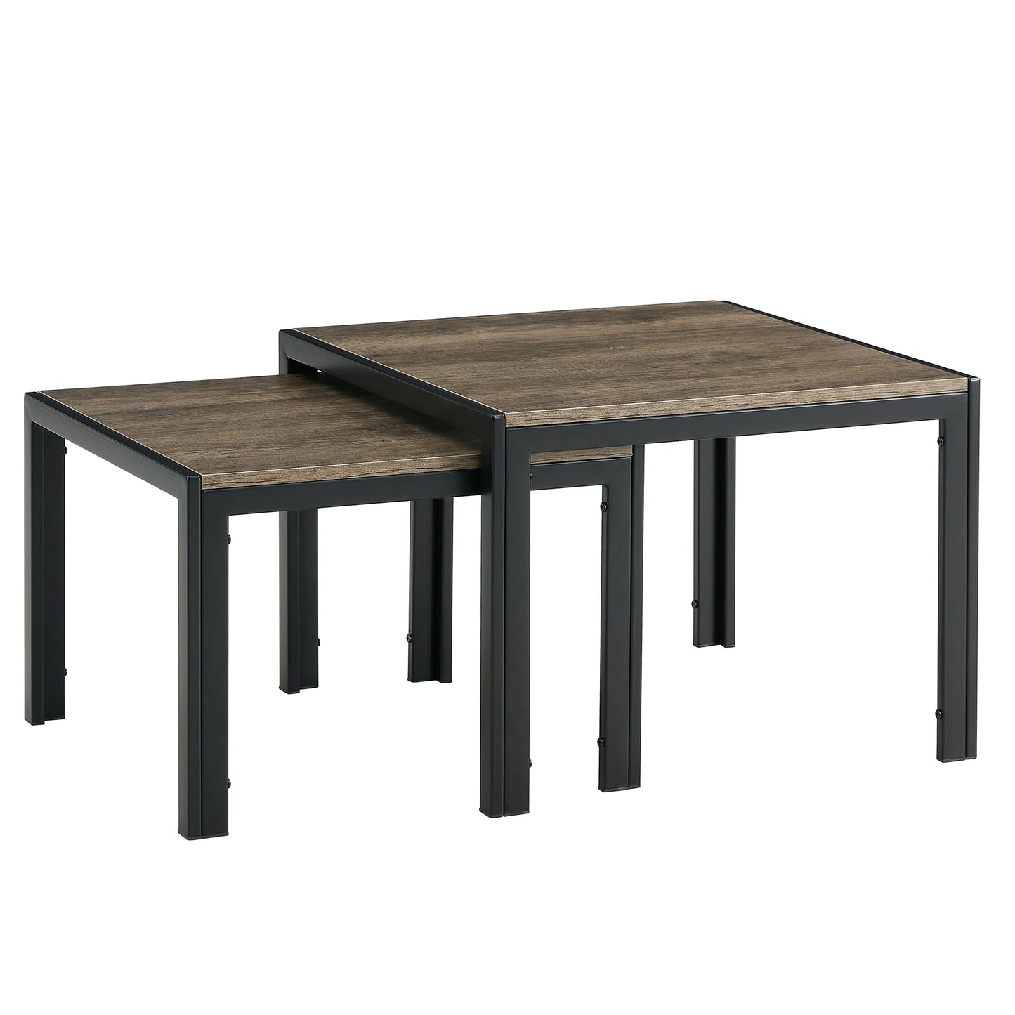 2-Piece Nesting Coffee Table Set, Square Modern Stacking Table With Wood Finish For Living Room