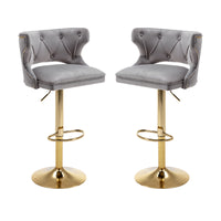 Bar Stools With Back and Footrest Counter Height Dining Chairs-Velvet Grey-2PCS/SET
