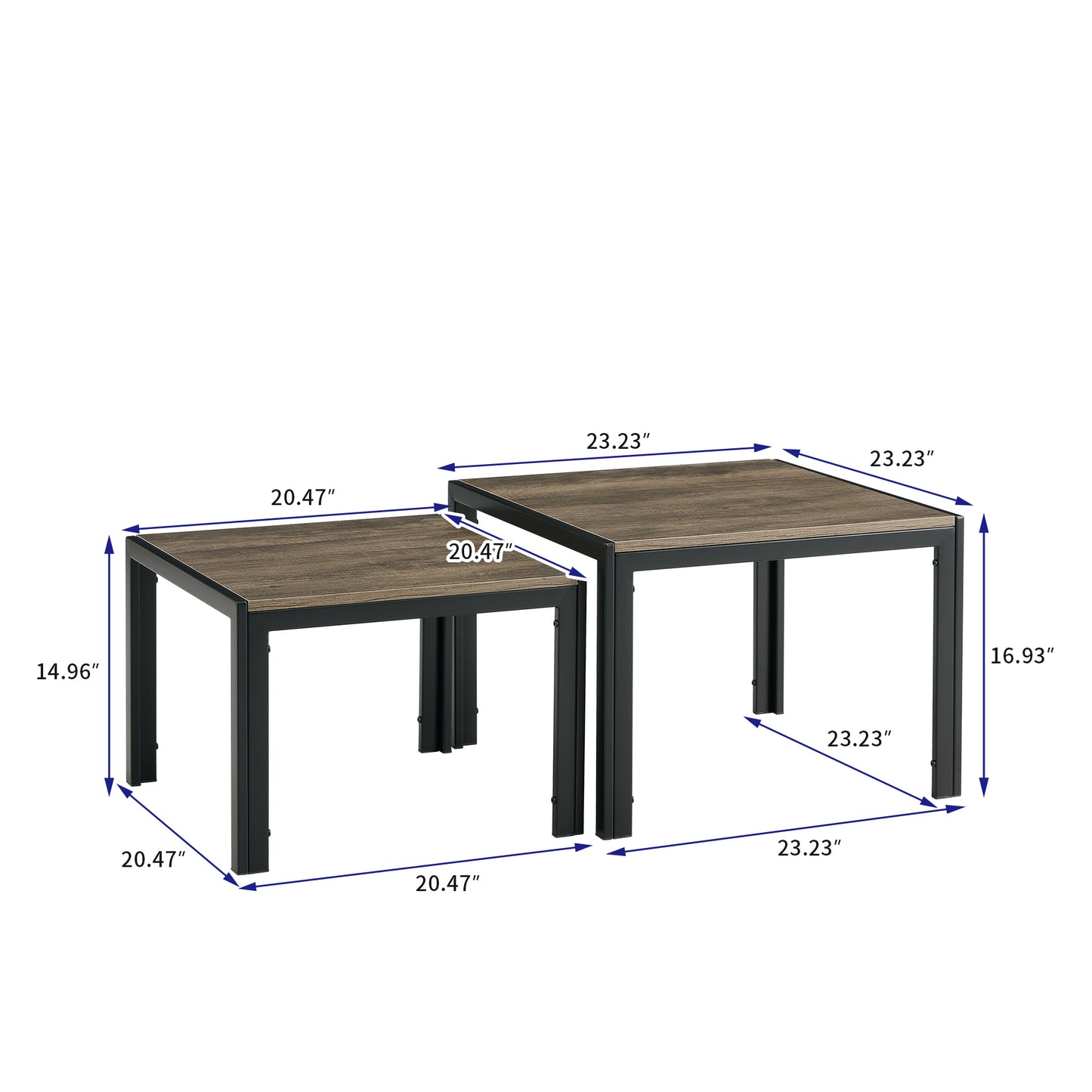 2-Piece Nesting Coffee Table Set, Square Modern Stacking Table With Wood Finish For Living Room