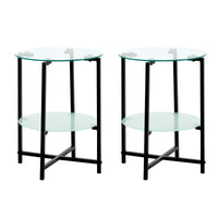 2-Piece Set Clear Tempered Glass End Table & Round Coffee Table for Living Room, Bedroom, Office - Modern Furniture