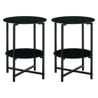 2-Piece Set Black Tempered Glass Round Coffee End Table for Living Room, Bedroom, Office