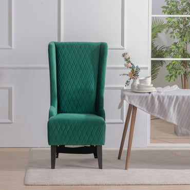 Elegant Green High-Back Velvet Accent Chair with Padded Comfort and Wooden Legs for Living Room or Bedroom