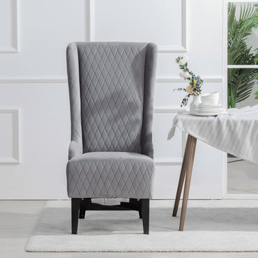 Velvet Accent Chair, 23.03 Wide High-Back Wingback Chair, Comfy Living Room Chair with Soft Padded Seat & Wooden Legs Grey