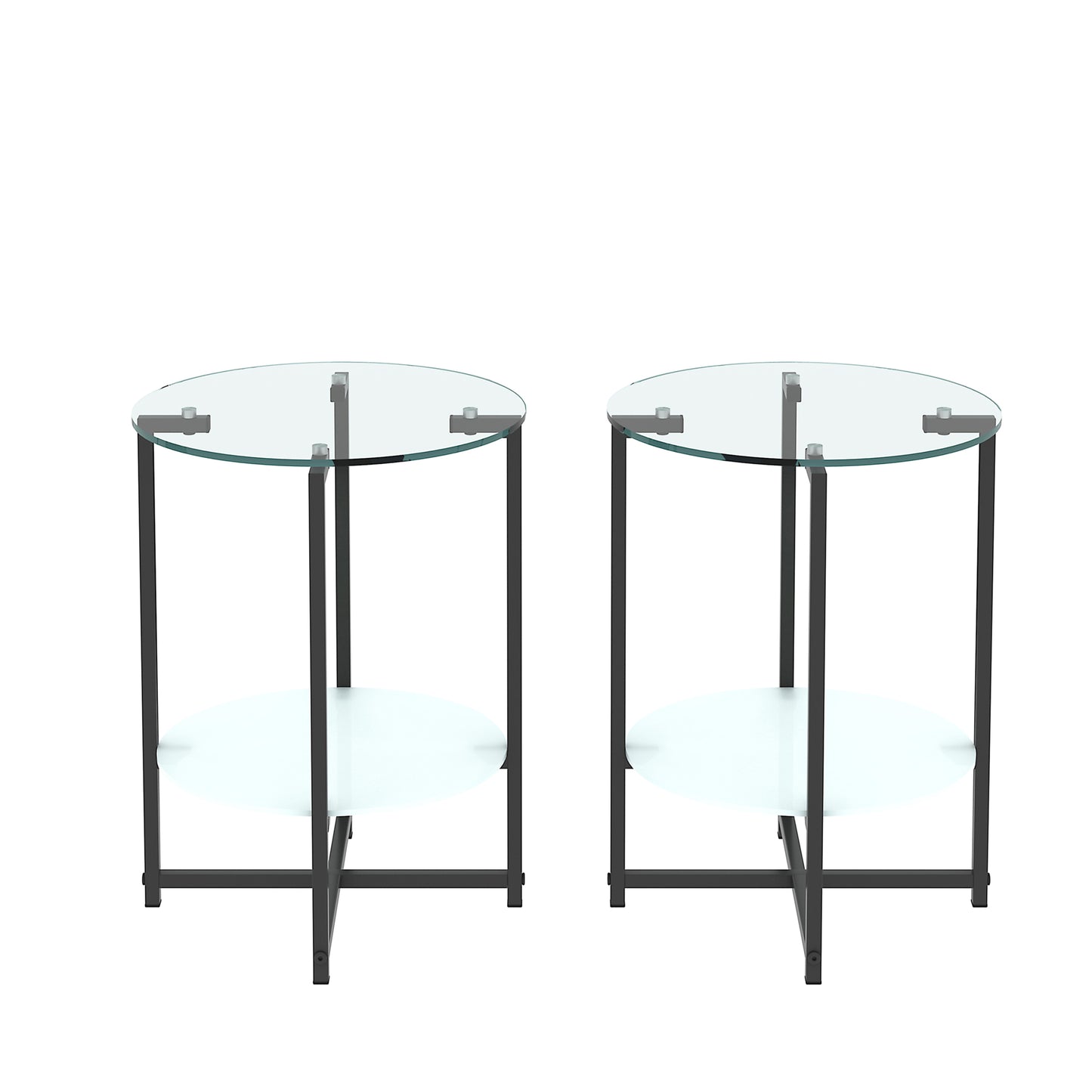 2-Piece Set Clear Tempered Glass End Table & Round Coffee Table for Living Room, Bedroom, Office - Modern Furniture